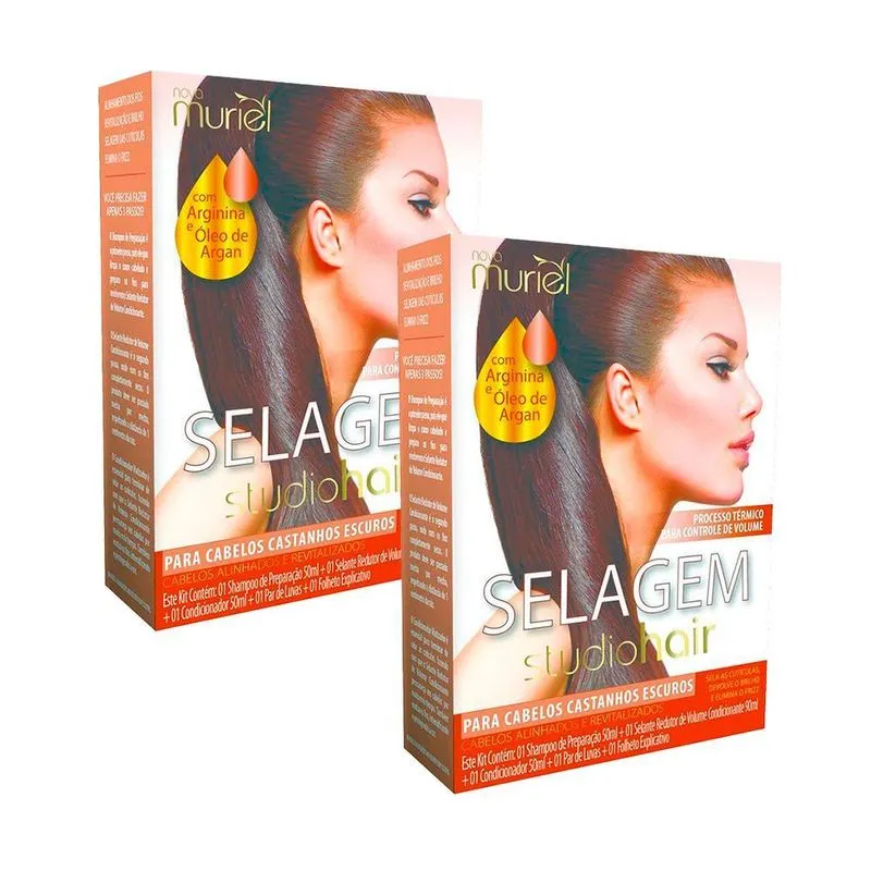 Kit Com 2 Kit Selagem Studio Hair Cabelos Castanhos Escuros