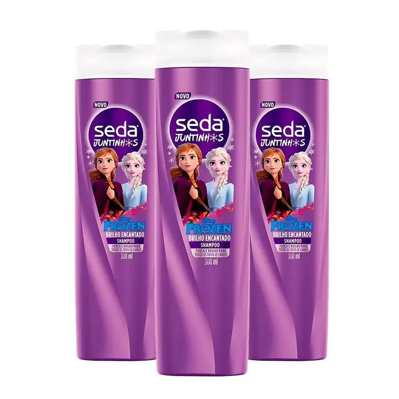 Kit 3 Shampoo Seda Juntinhos Frozen Brilho Encantado 300ml
