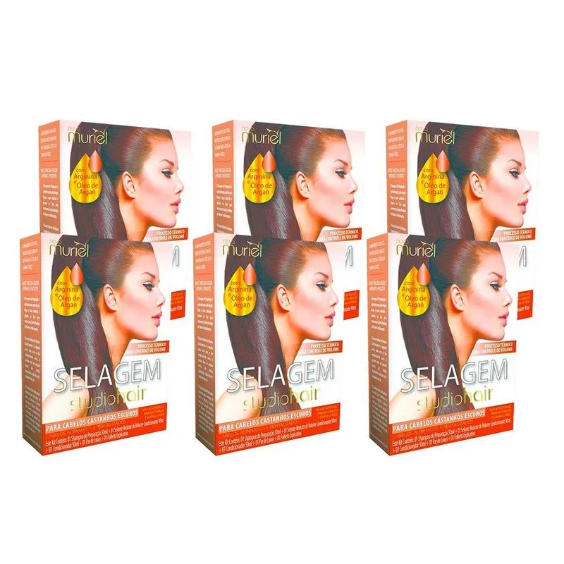 Kit Com 6 Kit Selagem Studio Hair Cabelos Castanhos Escuros