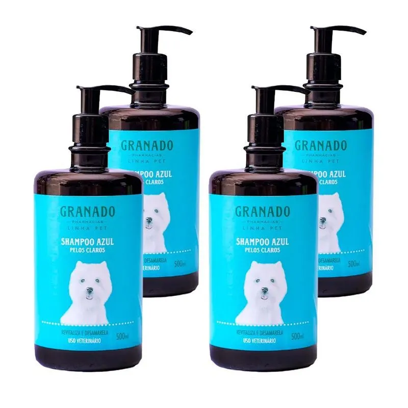 Kit Com 4 Shampoo Granado Pet Azul Para Pelos Claros 500ml