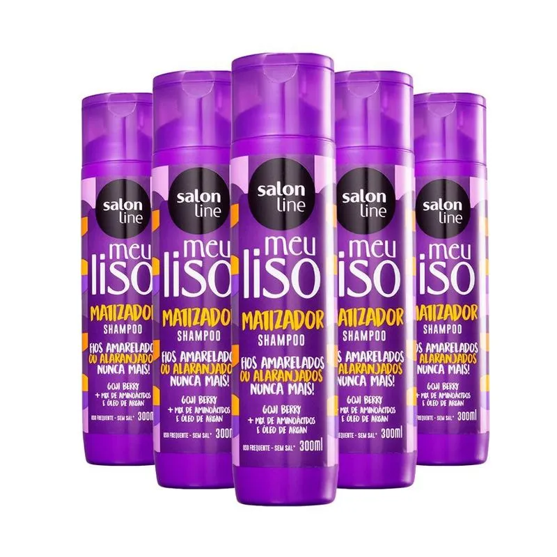 Kit Com 5 Shampoo Liso Matizador Amarelados Salonline 300ml