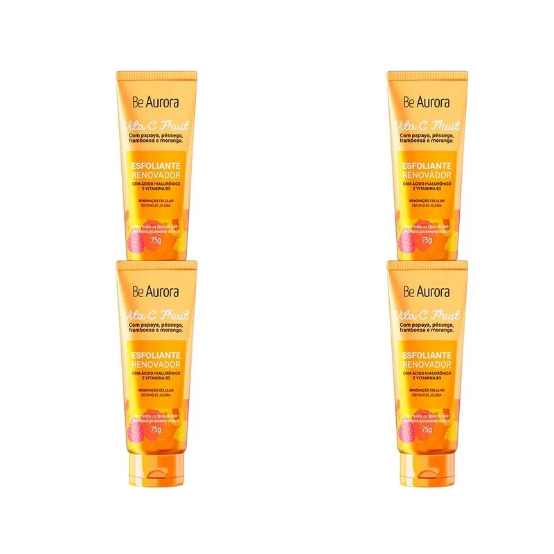 Kit 4 Esfoliante Renovador Be Aurora Vita C Fruit com Ácido Hialurônico e Vitamina B5 75g