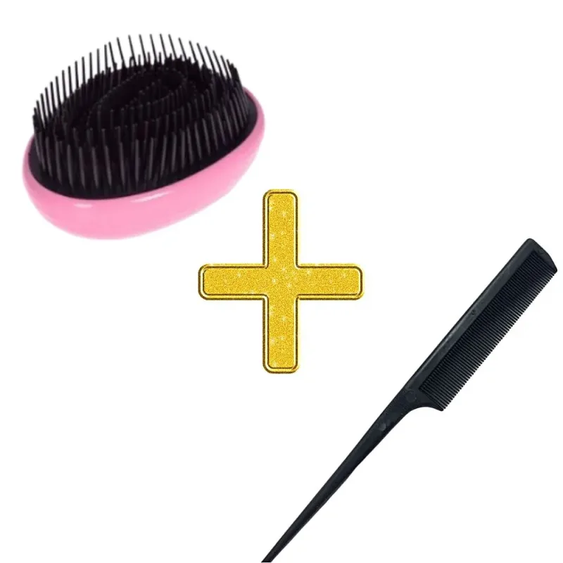 Escova Mágica Desembaraçadora de Bolsa + Pente Antiestatico Com Ponta Fina Para Mechas Acrylix