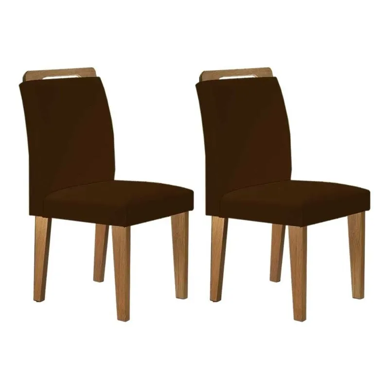 Cadeira Sala de Jantar Athenas Kit 2 Un Madeira Capuccino/Suede Marrom - Rufato