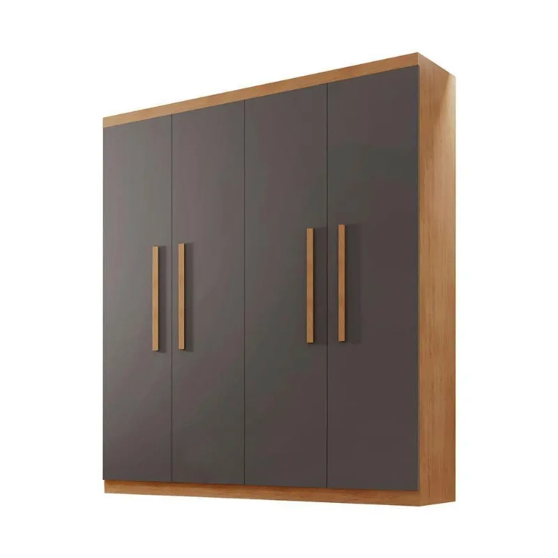 Guarda Roupa Solteiro Hera 4 Portas 2 Gavetas Imbuia Com Grafite MDF