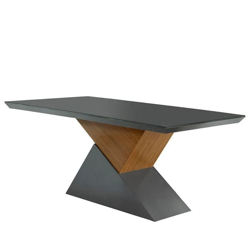 Mesa Aster 180 Cm Tampo Em Mdf E Vidro Com Canto Reto Grafite/ Imbuia/ Serig. Grafite