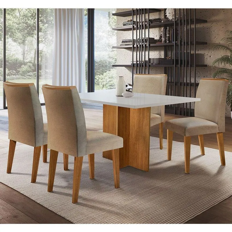 Sala De Jantar Olivia Em Mdf Com 4 Cadeiras Lunara Moderna Turim / Off White / Imbuia