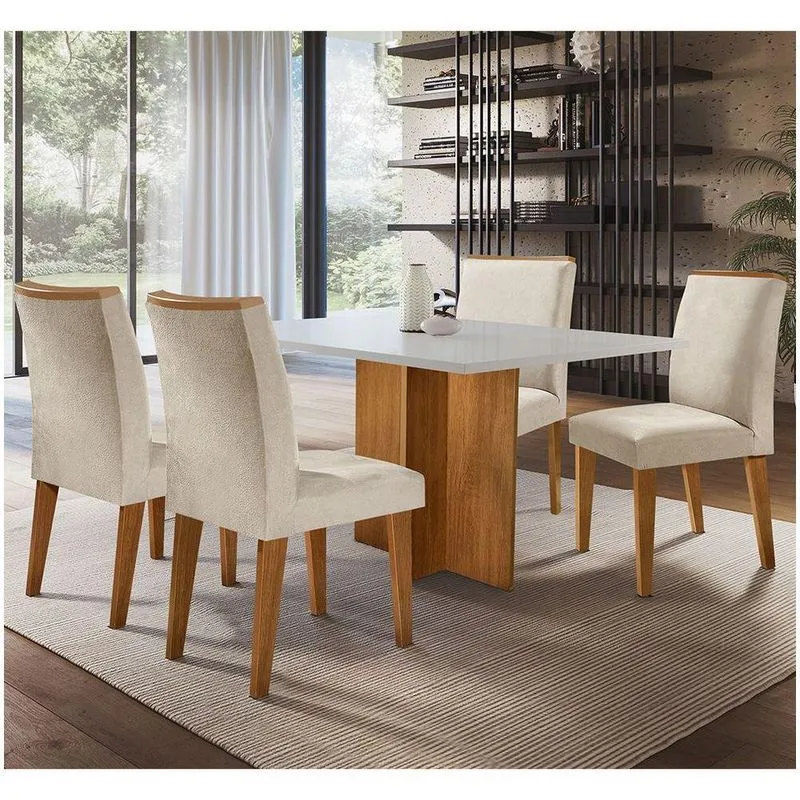 Mesa Olivia em MDF com 4 Cadeiras Lunara Creme, Off White e Imbuia