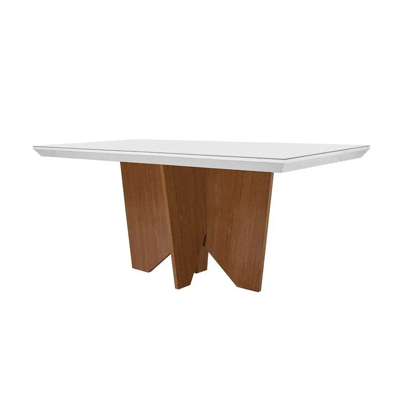 Mesa de Sala Jantar Nevada c/ Tampo 180x90cm Madeirado Vidro Canto Curvo - Imbuia/Off White - Rufato