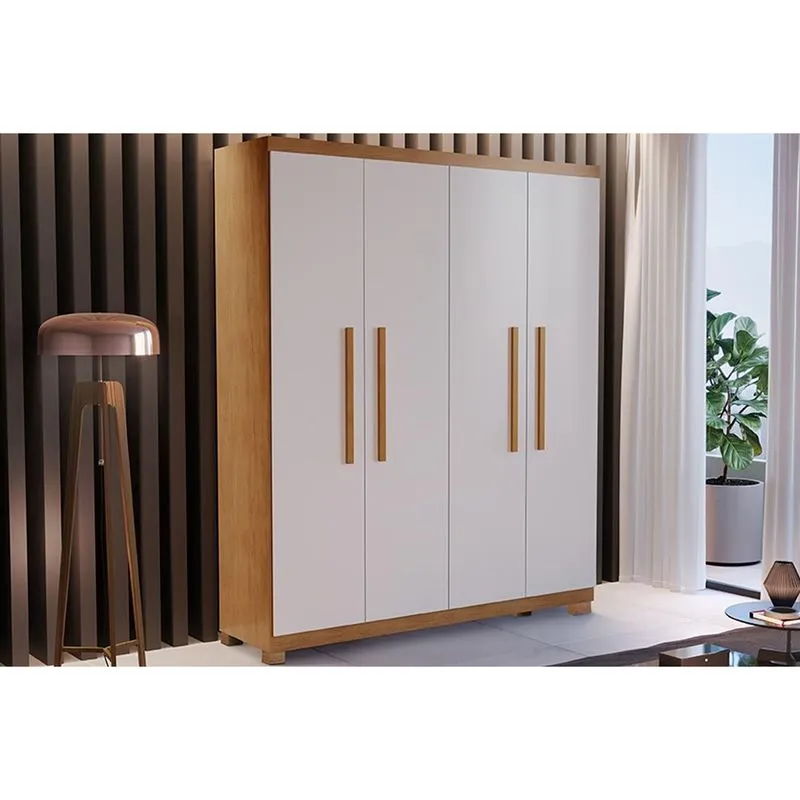 Guarda Roupa Solteiro 4 Portas e 2 Gavetas c/ Pés Espanha Naturale/Off White - Rufato