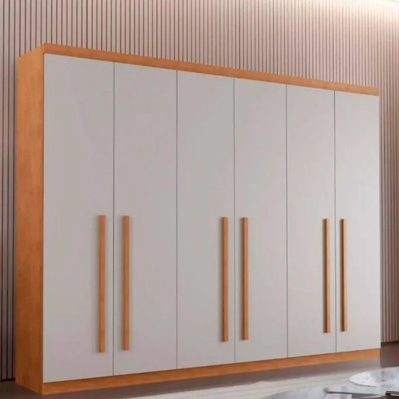Guarda Roupa Casal Bahia 6 Portas De Bater Mdf Naturale-off Móveis Rufato 220cm