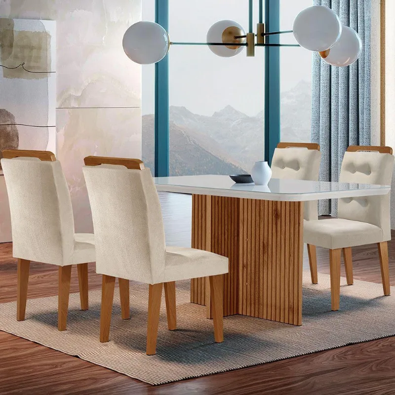 Mesa Olímpia 120 cm Mdf Canto Copo Com 4 Cadeiras Carol