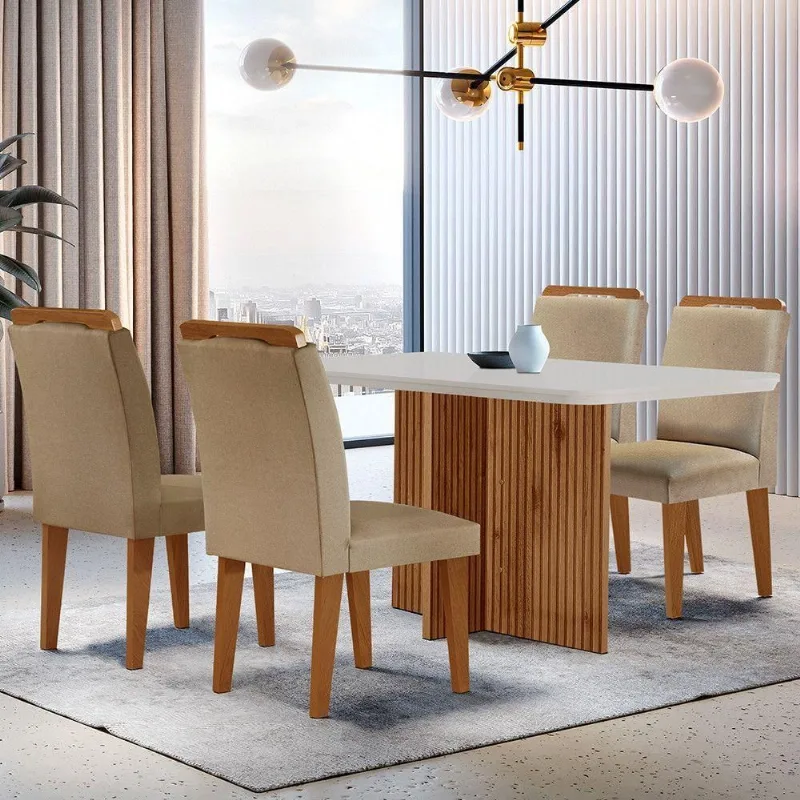 Mesa Olimpia 120cm Mdf Canto Reto - 4 Cadeiras Athenas