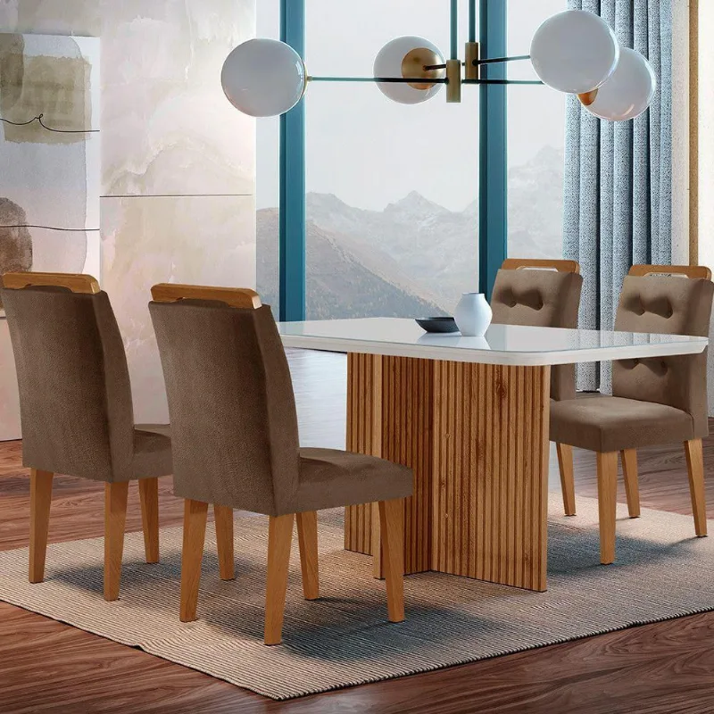 Mesa Olímpia 120cm Mdf - Canto Copo Com 4 Cadeiras Carol