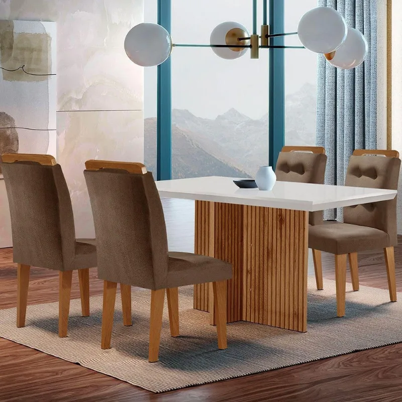 Mesa Olímpia 120cm Mdf Canto Reto - 4 Cadeiras Carol