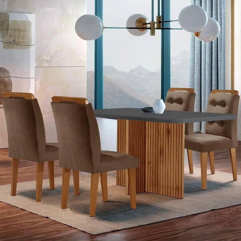 Mesa Olímpia 120 cm - Mdf Canto Copo Com 4 Cadeiras Carol