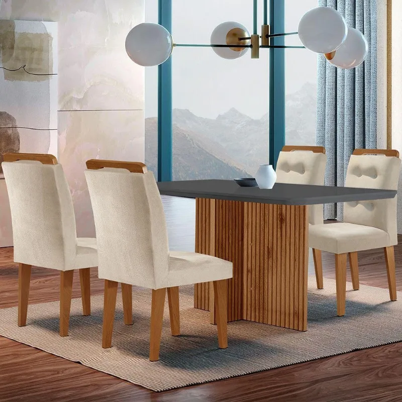 Mesa Olímpia 120 cm Mdf Canto Copo 4 Cadeiras Carol