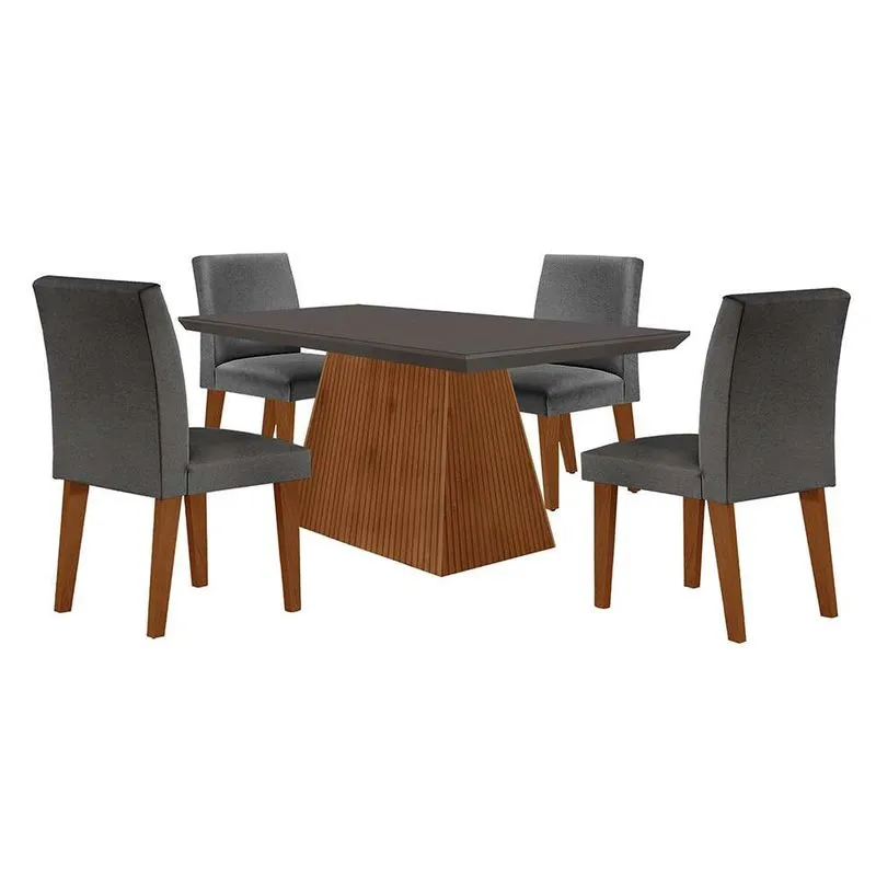 Conjunto de Mesa de Jantar com Vidro Modern Luna e 4 Cadeiras Grécia Linho Grafite e Imbuia