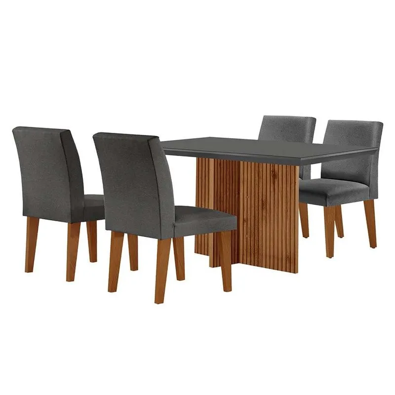 Conjunto de Mesa de Jantar Modern Berlim com 4 Cadeiras Bélgica MDF e Vidro Imbuia e Grafite