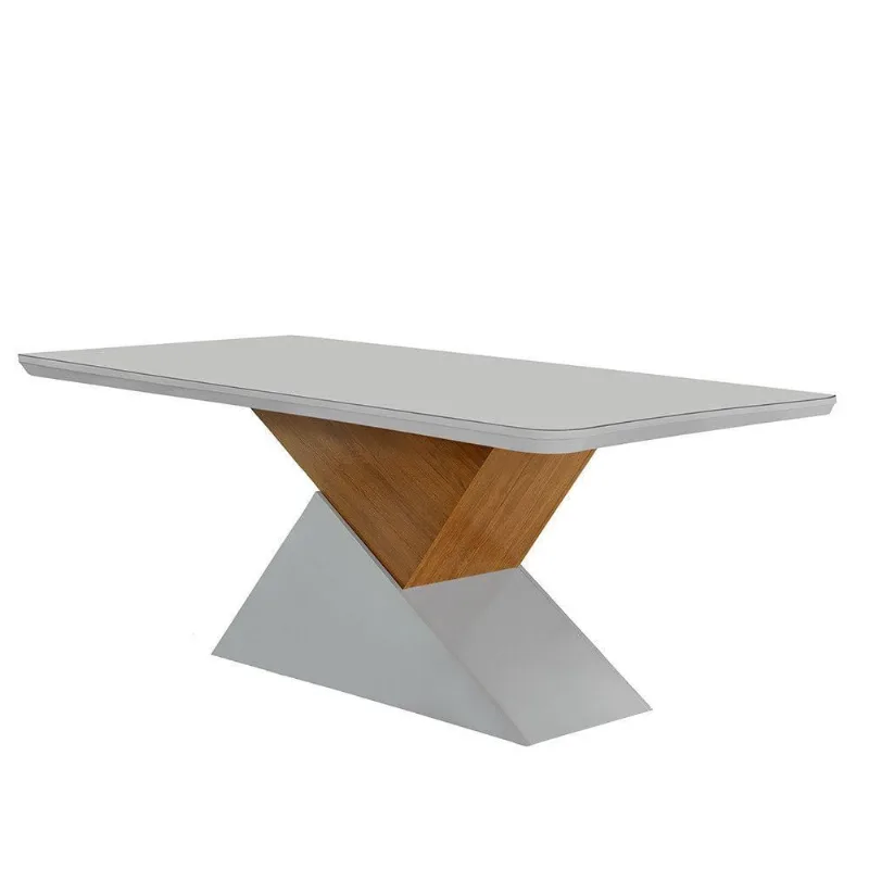 Mesa Aster 180cm Com Tampo Em Mdf E Vidro Canto Copo Off White/ Imbuia/ Serig. Off