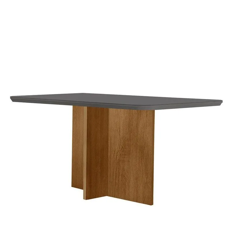 Mesa Sala De Jantar Olimpia 120cm Em Mdf E Vidro Com Canto Copo Grafite/ Imbuia/ Serig. Grafite