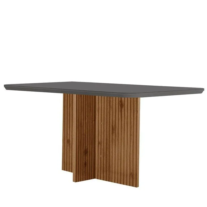 Mesa Sala De Jantar Olimpia 120cm Em Mdf E Vidro Com Canto Copo Grafite/ Imb Rip/ Serig. Grafite
