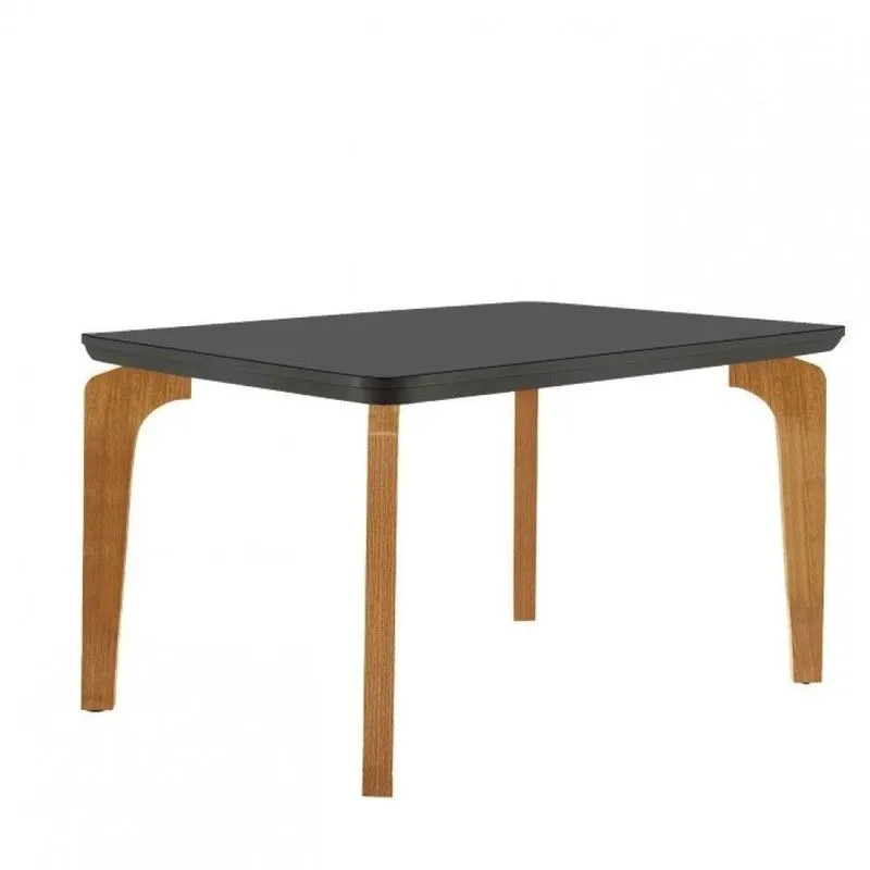 Mesa Sala De Jantar Liz 120cm Em Mdf E Vidro Com Canto Copo Grafite/ Imbuia/ Serig. Grafite