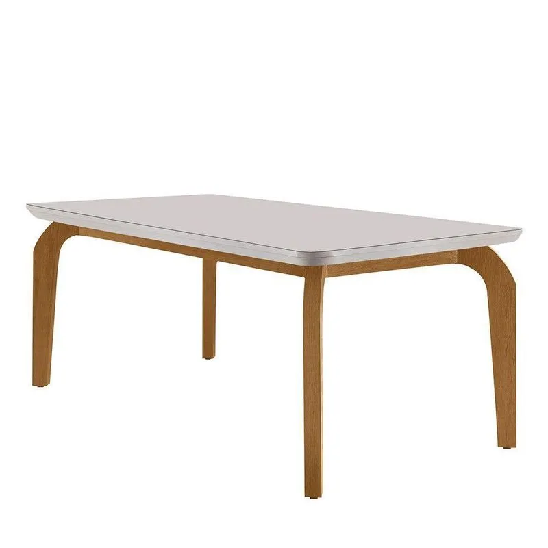 Mesa Sala De Jantar Liz 180cm Em Mdf E Vidro Com Canto Copo Off White/ Imbuia/ Serig. Off