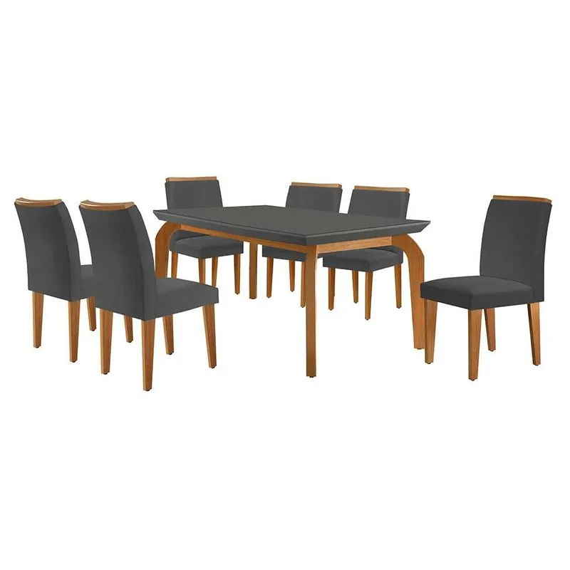 Conjunto de Mesa de Jantar Modern Turquesa com 6 Cadeiras Luanda Veludo Grafite e Vidro Imbuia