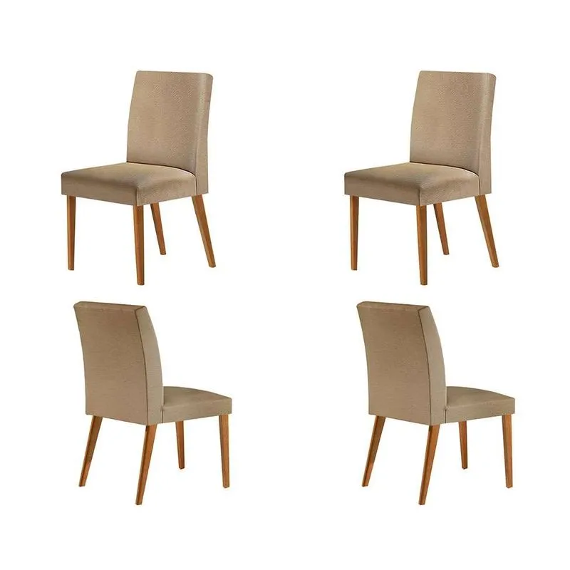 Conjunto 4 Cadeiras Atenas Madeira Maciça e MDF Linho Capuccino