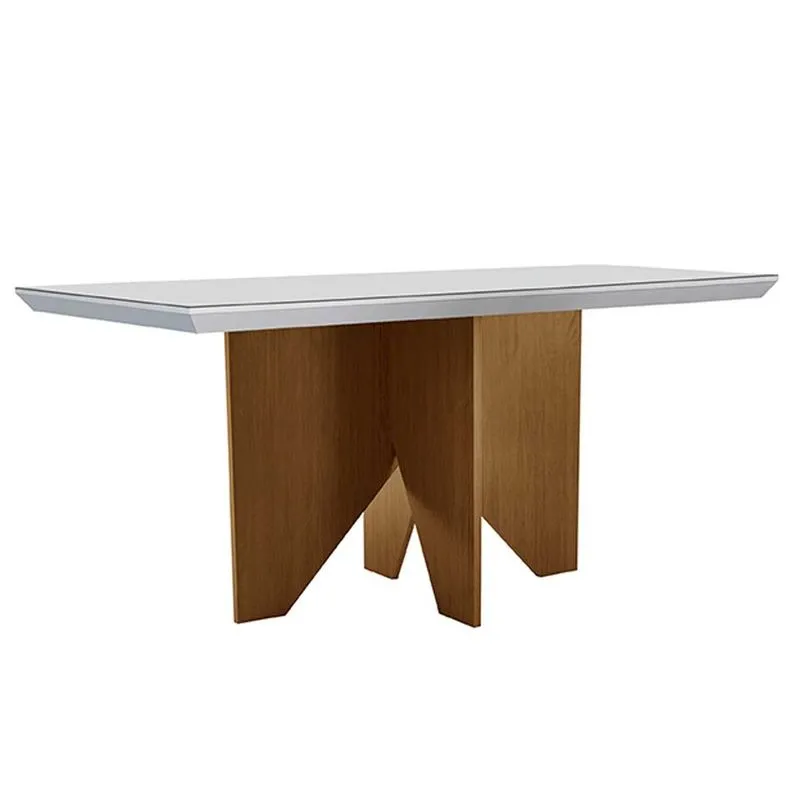 Mesa de Sala Jantar Nevada c/ Tampo 120x80cm Madeirado Vidro Canto Curvo - Imbuia/Off White - Rufato
