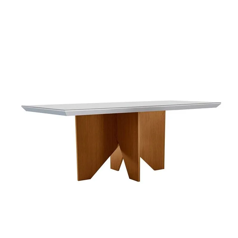 Mesa de Sala Jantar Nevada c/ Tampo 120x80cm Madeirado Vidro Canto Curvo - Imbuia/Off White - Rufato