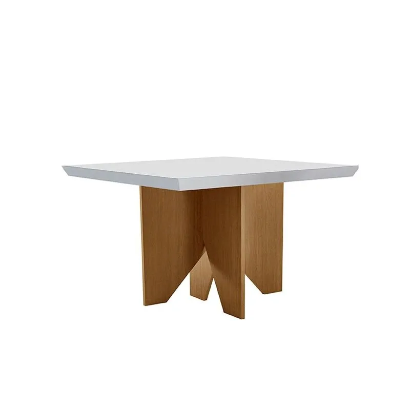 Mesa de Sala Jantar Nevada c/ Tampo 90x90cm Madeirado Vidro Canto Curvo - Imbuia/Off White - Rufato