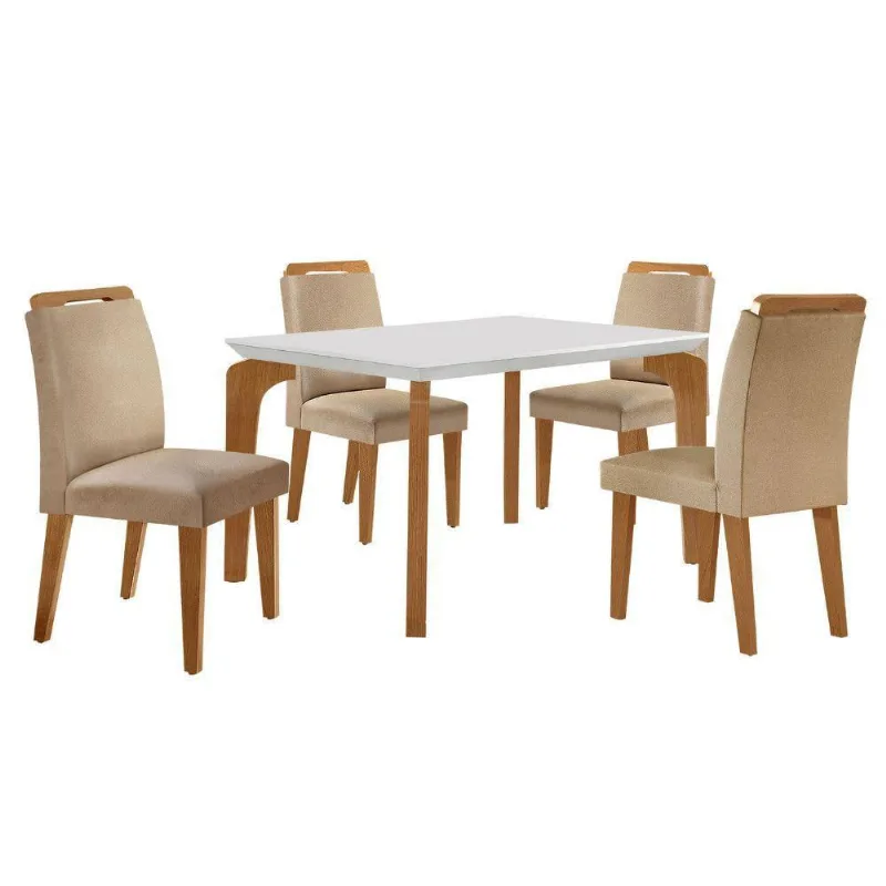 Conjunto Mesa Liz 120cm Com 4 Cadeiras Athenas Moderna Turim Off White Imbuia