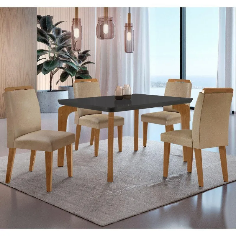 Conjunto Mesa Liz 120cm Mdf 4 Cadeiras Athenas Moderna Turim / Grafite / Imbuia