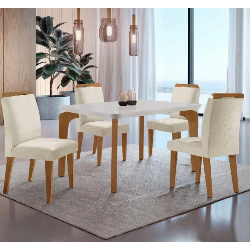 Conjunto Mesa Liz 120cm Em Mdf 4 Cadeiras Athenas Moderna Vel.creme /off White/imbuia