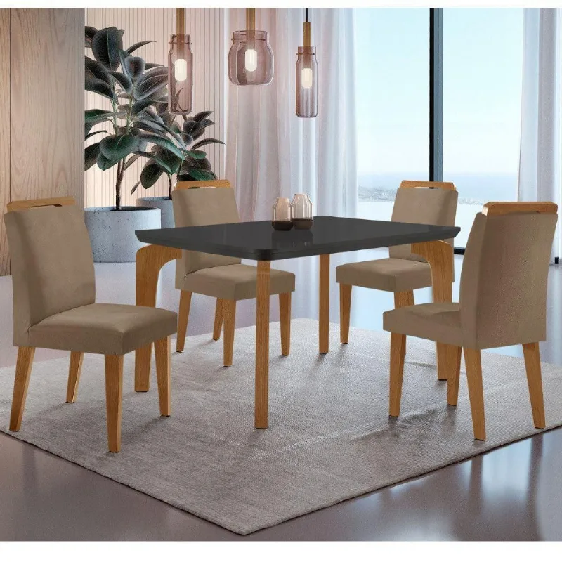 Conjunto Mesa Liz 120cm Mdf 4 Cadeiras Athenas Moderna Vel. Capuccino Grafite Imbuia