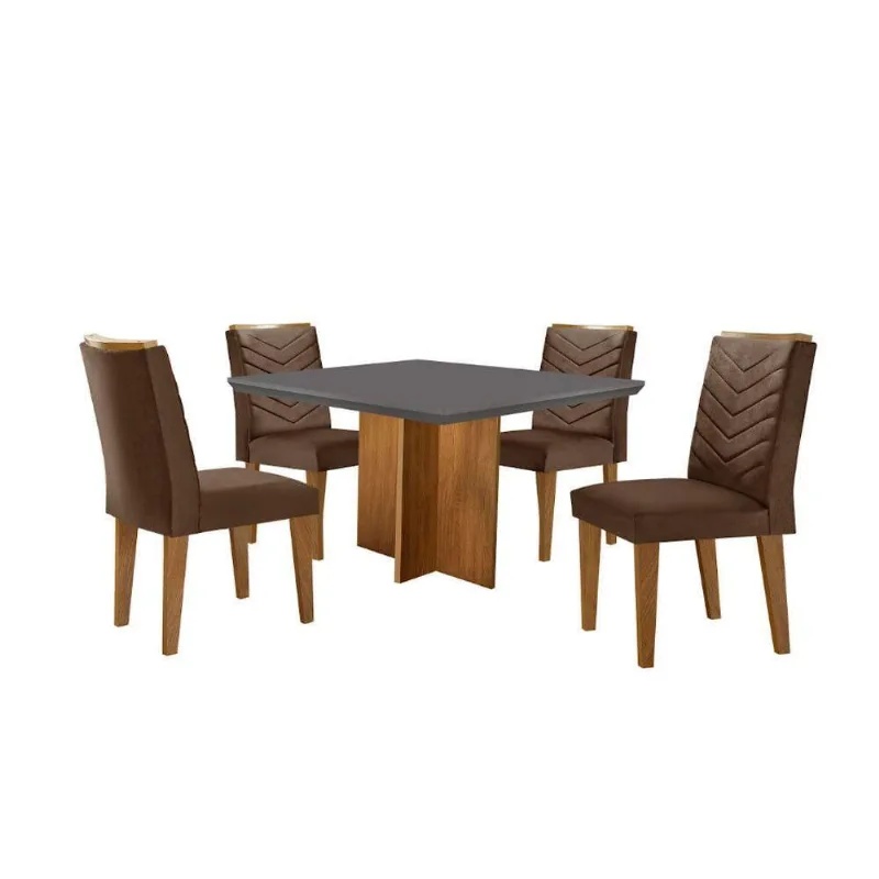 Conjunto Mesa Olímpia Em Mdf Com 4 Cadeiras Liz Moderna Veludo Marrom Grafite Imbuia