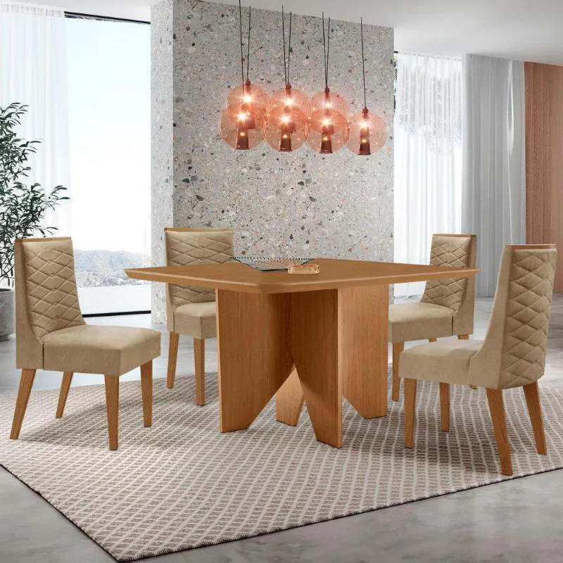 Mesa Evora 90 Mdf Canto Copo E Com 4 Cadeiras Safira Turim 07 Naturalle