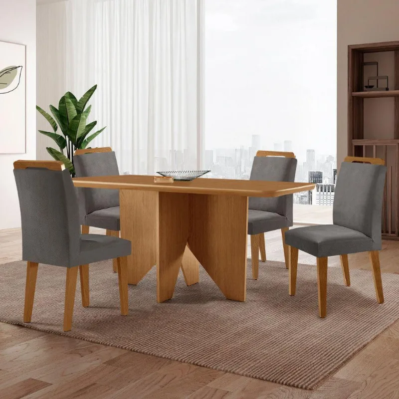 Mesa Evora 120 Mdf Com 4 Cadeiras Athenas Veludo Grafite Naturalle
