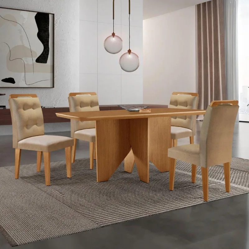 Mesa Evora 120 Mdf Canto Copo E Com 4 Cadeiras Carol Turim 07 Naturalle