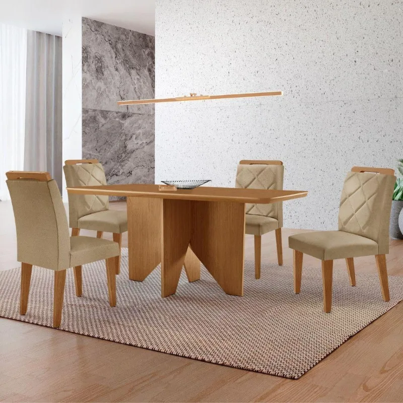 Mesa Evora 120 Mdf Canto Copo E Com 4 Cadeiras Melissa Turim 07-naturalle-naturalle
