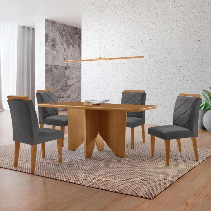 Mesa Evora 120 Mdf Com 4 Cadeiras Melissa Veludo Grafite Naturalle