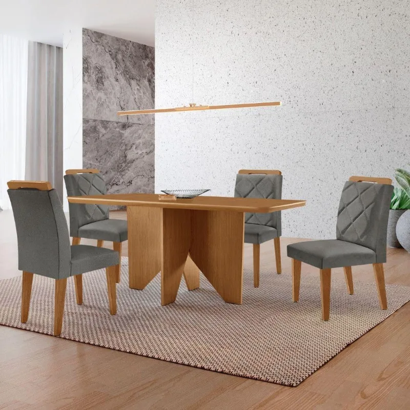 Mesa Evora 120 Mdf Com 4 Cadeiras Melissa Linho Grafite-naturalle-naturalle
