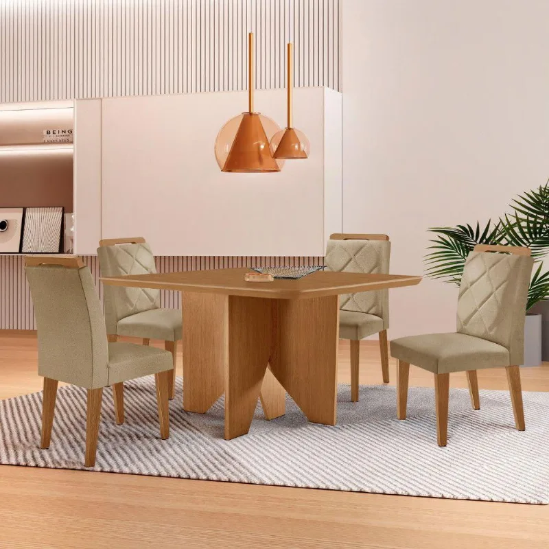 Mesa Evora 90 Mdf Canto Copo E Com 4 Cadeiras Melissa Turim 07 Naturalle