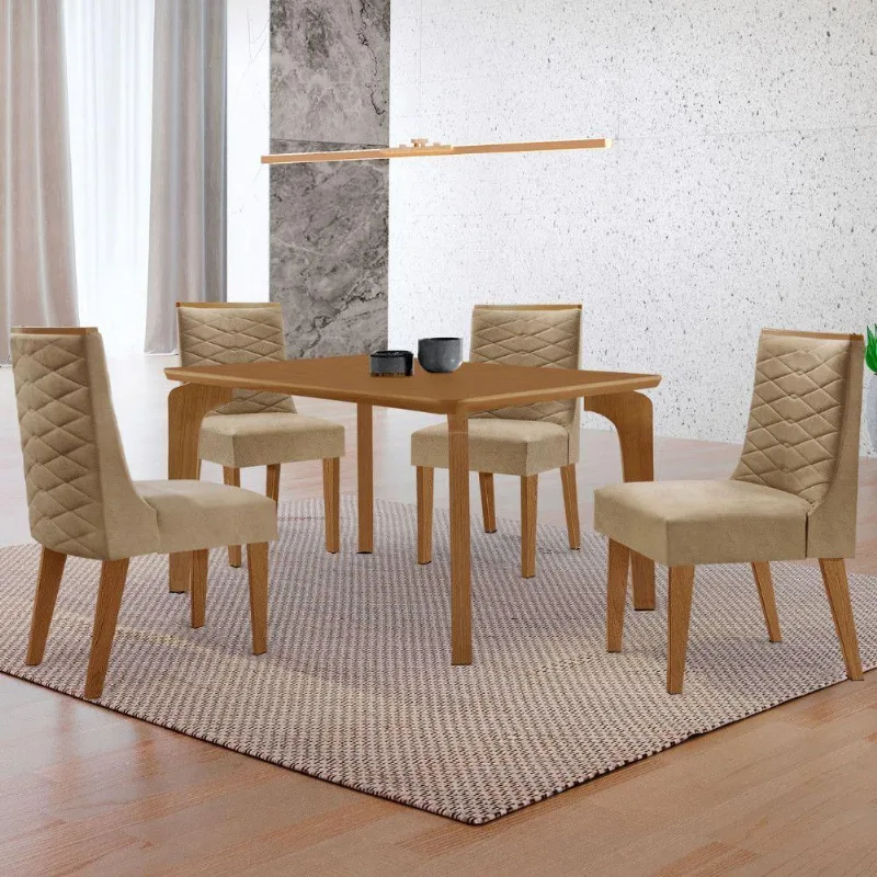 Mesa Liz 120 Mdf Canto Copo E Com 4 Cadeiras Safira Turim 07 Naturalle