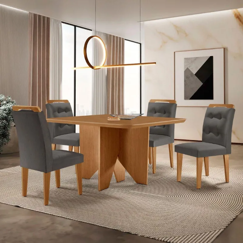 Mesa Evora 90 Mdf Com 4 Cadeiras Carol Veludo Grafite Naturalle