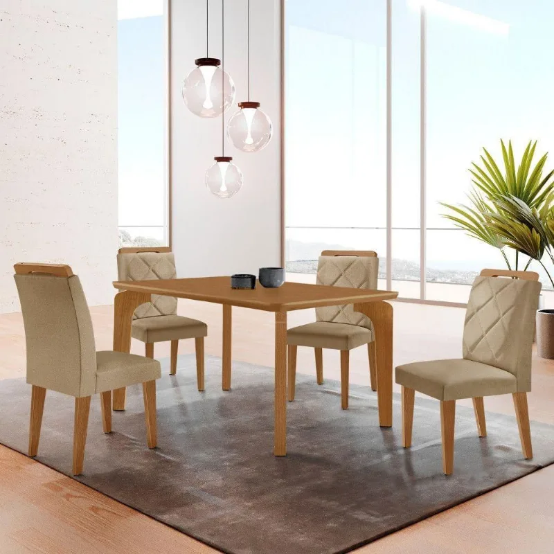 Mesa Liz 120 Mdf Canto Copo E Com 4 Cadeiras Melissa Turim 07/naturalle/naturalle