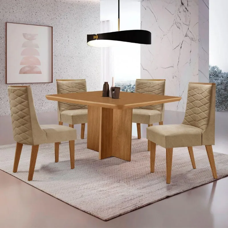 Mesa Olimpia 90 Mdf Canto Copo E Com 4 Cadeiras Safira Turim 07/naturalle/naturalle