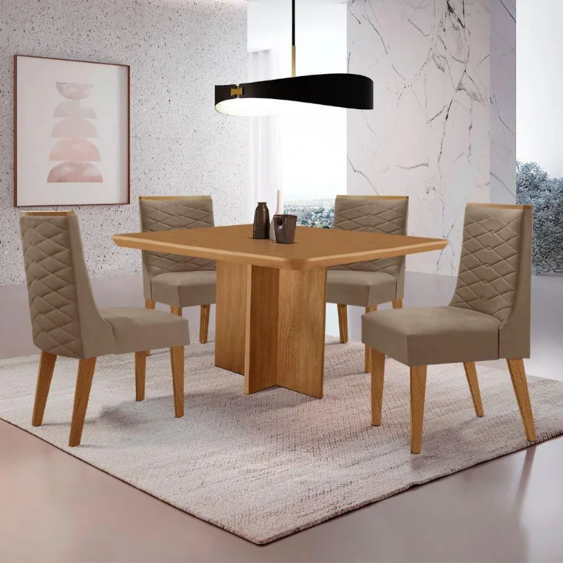 Mesa Olimpia 90 Mdf Com 4 Cadeiras Safira Linho Grafite Naturalle